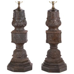 Pair of Antique Cast Iron Elements as Table Lamps