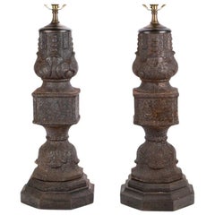 Pair of Antique Cast Iron Elements as Table Lamps