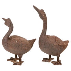 Pair Of Antique Cast Iron Figures Of Ducks