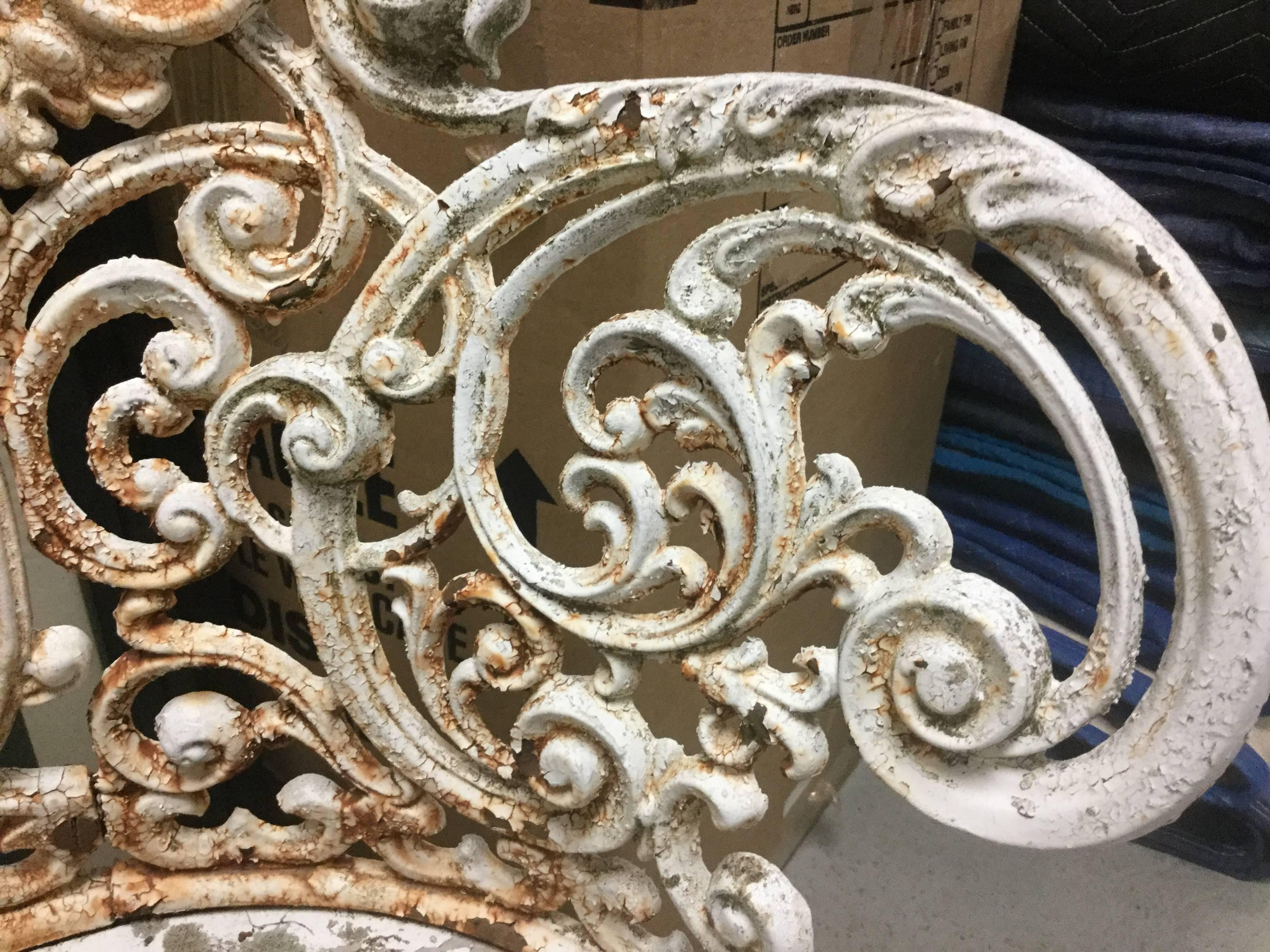 Pair of Antique Cast Iron Garden Chairs in White Paint 2