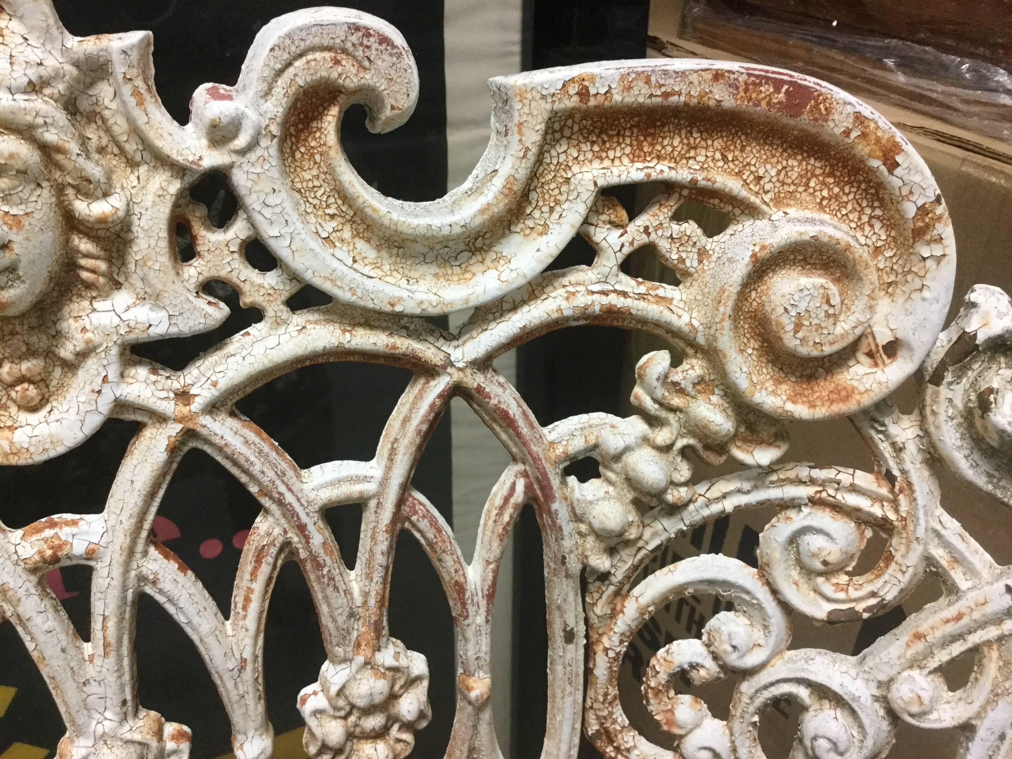 Pair of Antique Cast Iron Garden Chairs in White Paint 3