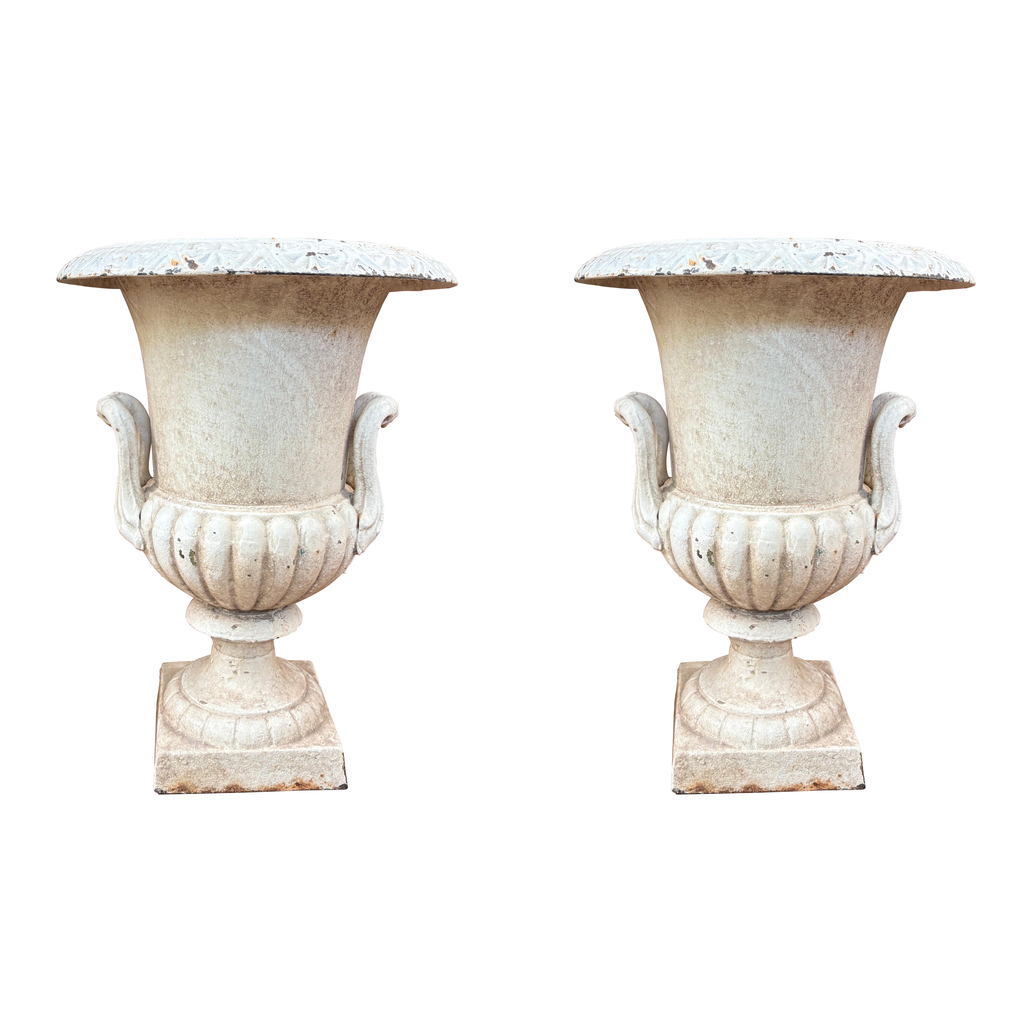 Pair Of Antique Cast Iron Garden Urns