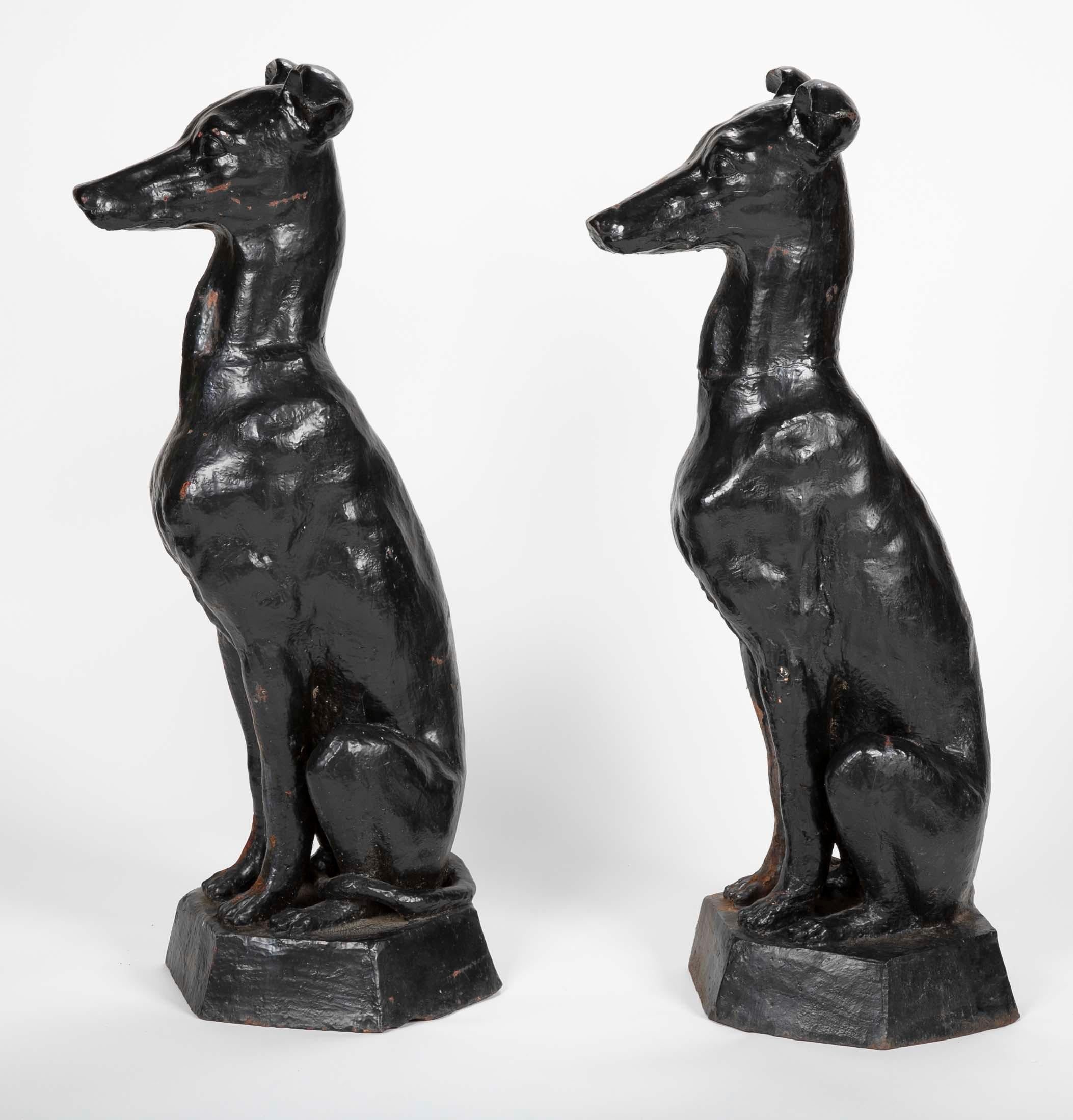 Pair of Antique Cast Iron Greyhound Sculptures In Good Condition In Stamford, CT