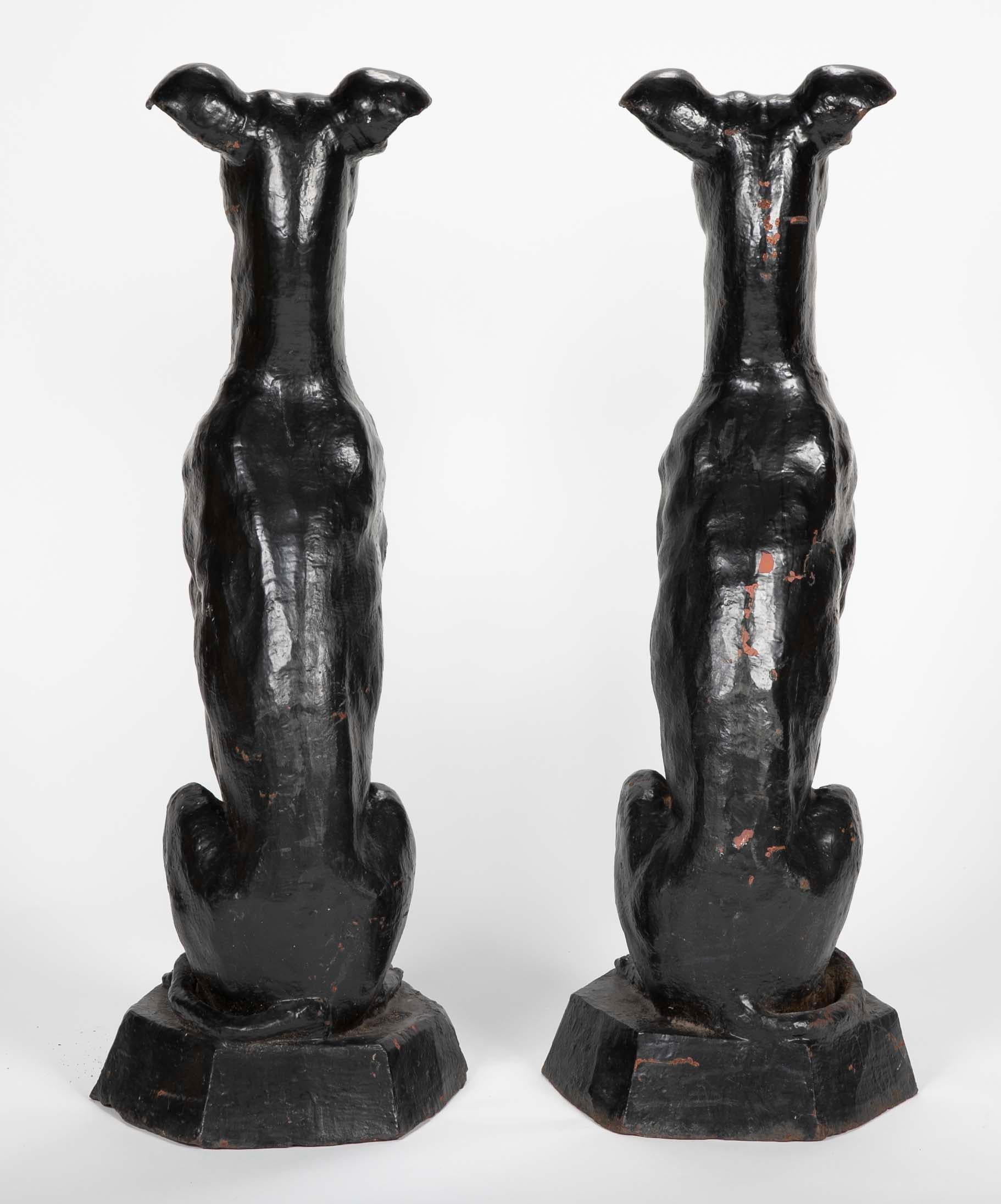20th Century Pair of Antique Cast Iron Greyhound Sculptures