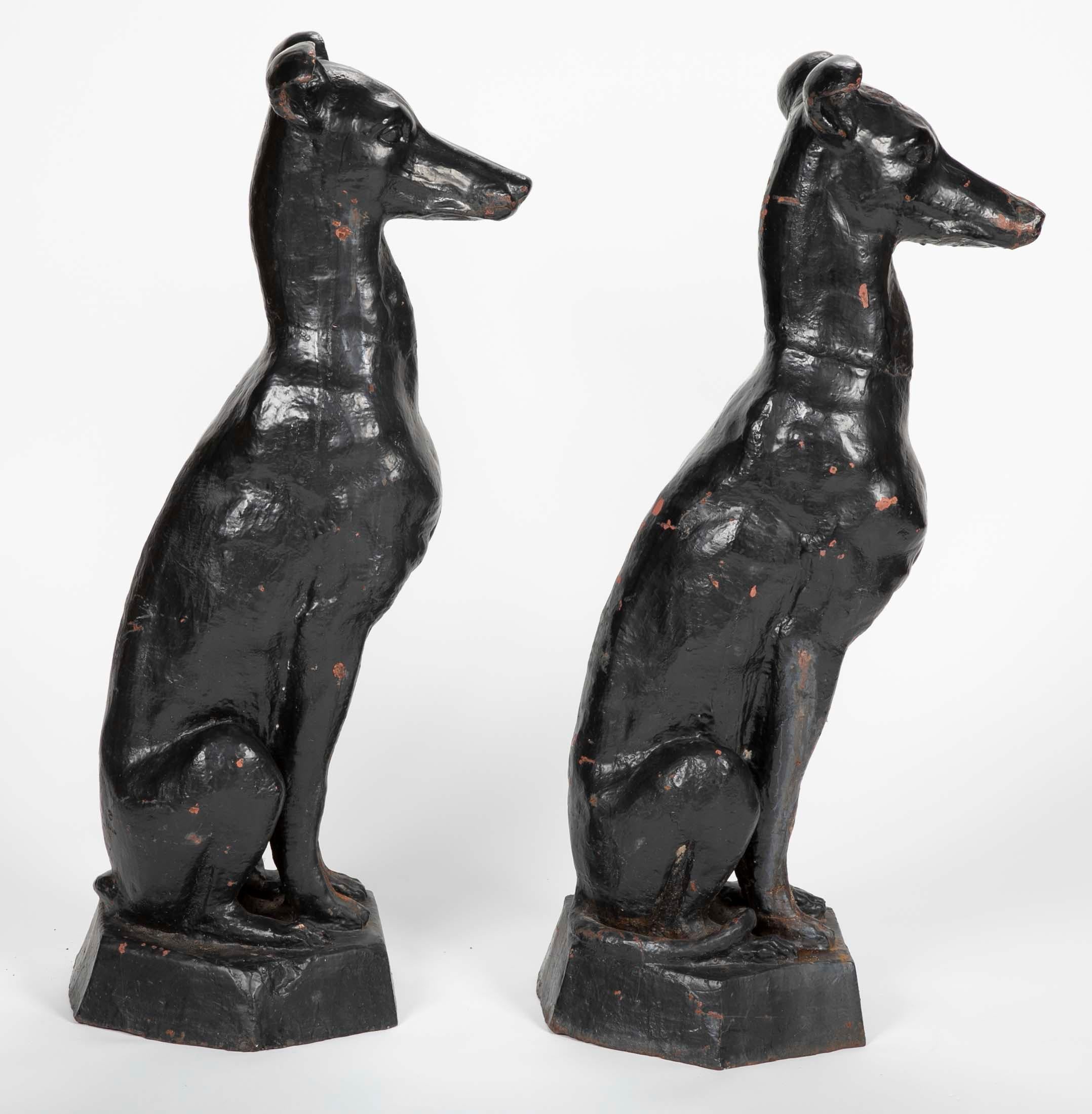 Pair of Antique Cast Iron Greyhound Sculptures 1