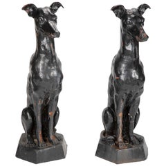 Pair of Antique Cast Iron Greyhound Sculptures