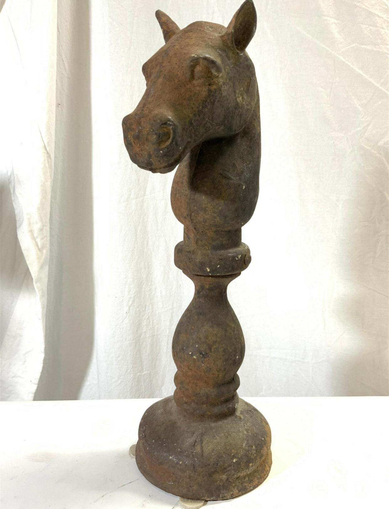 American Pair of Antique Cast Iron Horse Head Hitching Post Tops.  For Sale