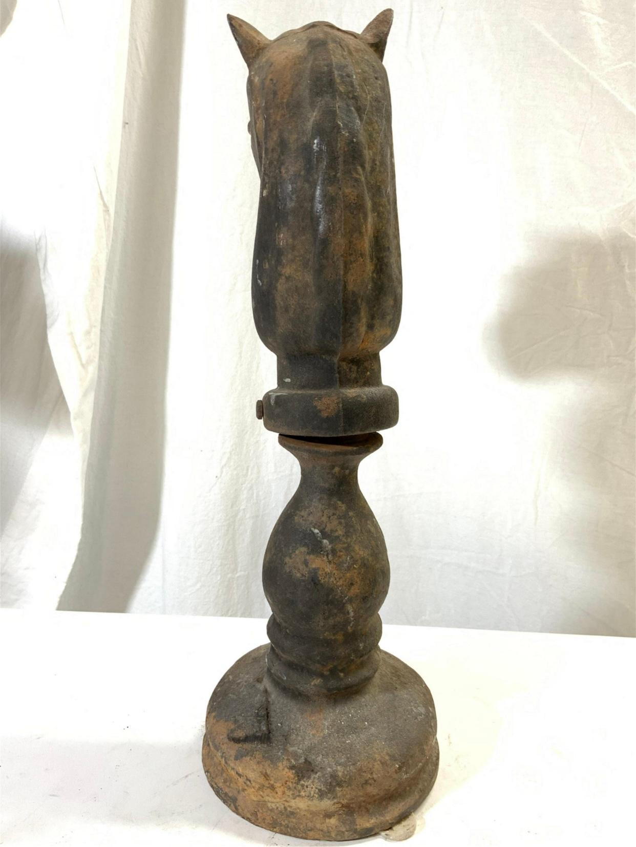 19th Century Pair of Antique Cast Iron Horse Head Hitching Post Tops.  For Sale