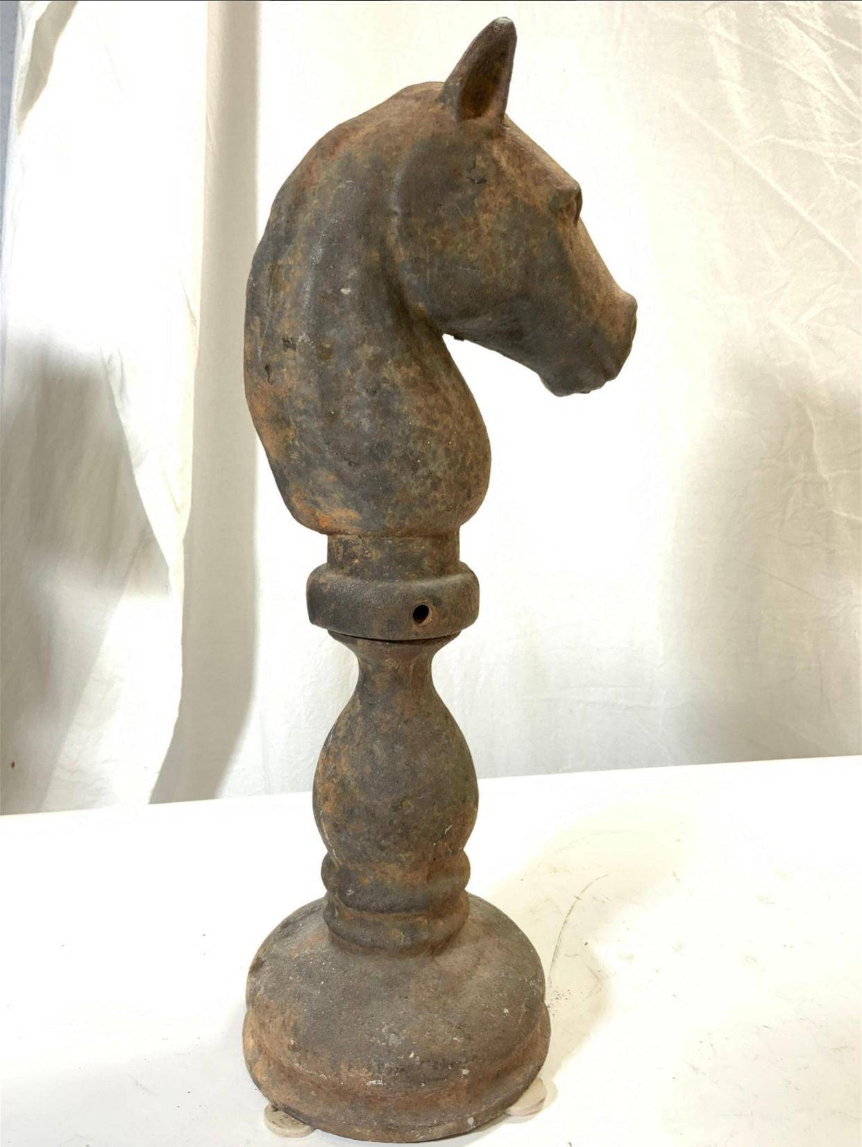 Pair of Antique Cast Iron Horse Head Hitching Post Tops.  For Sale 1