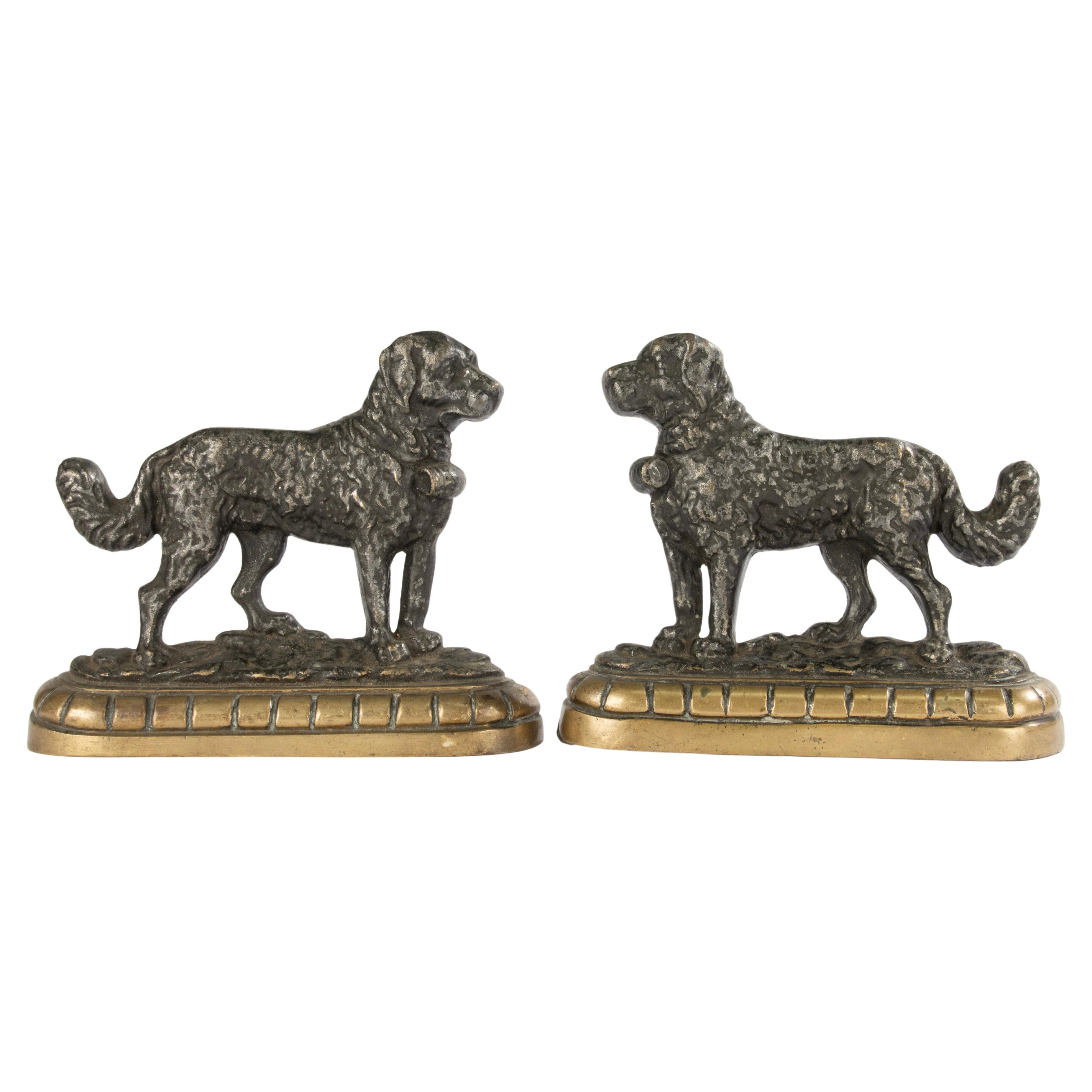 Pair of Antique Cast Iron Saint Bernard Door Stops