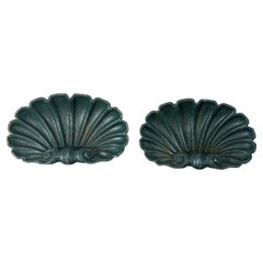 Pair of Antique Cast Iron Shell Motif Garden Ornaments Pair of Antique Cast Iron Shell Motif Garden Ornaments