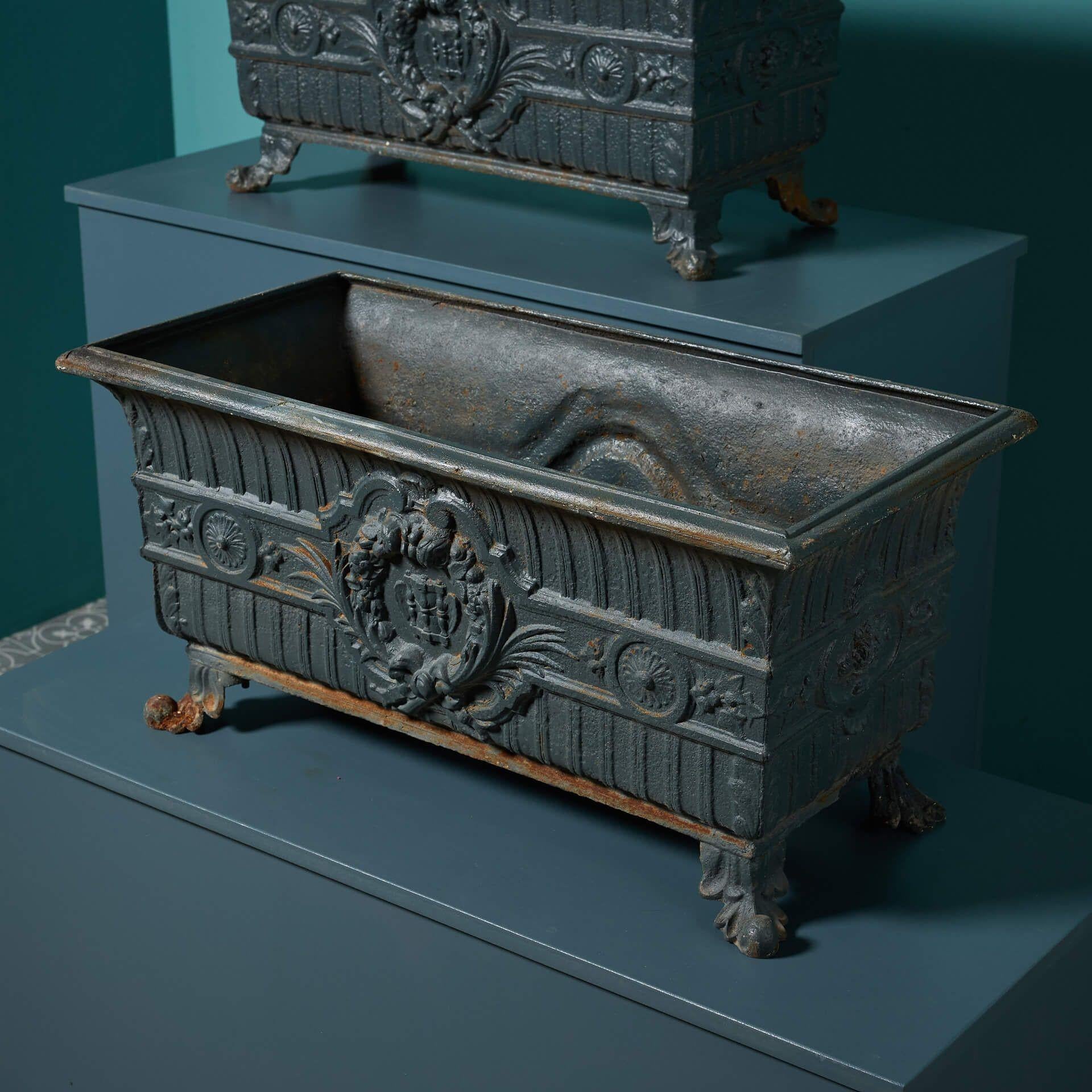 Victorian Pair of Antique Cast Iron Trough Planters For Sale