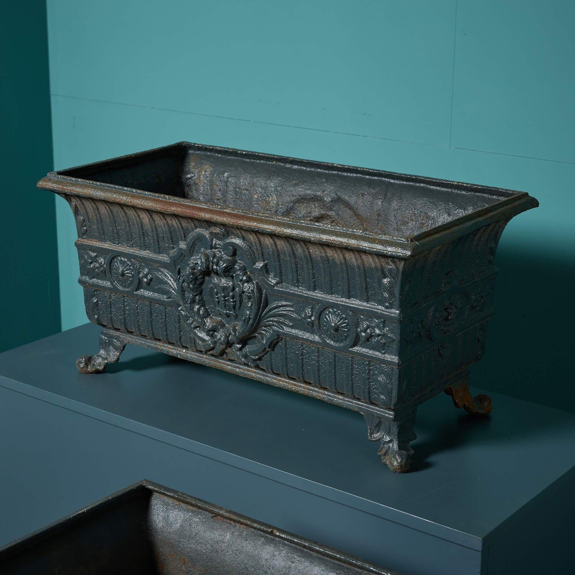 French Pair of Antique Cast Iron Trough Planters For Sale