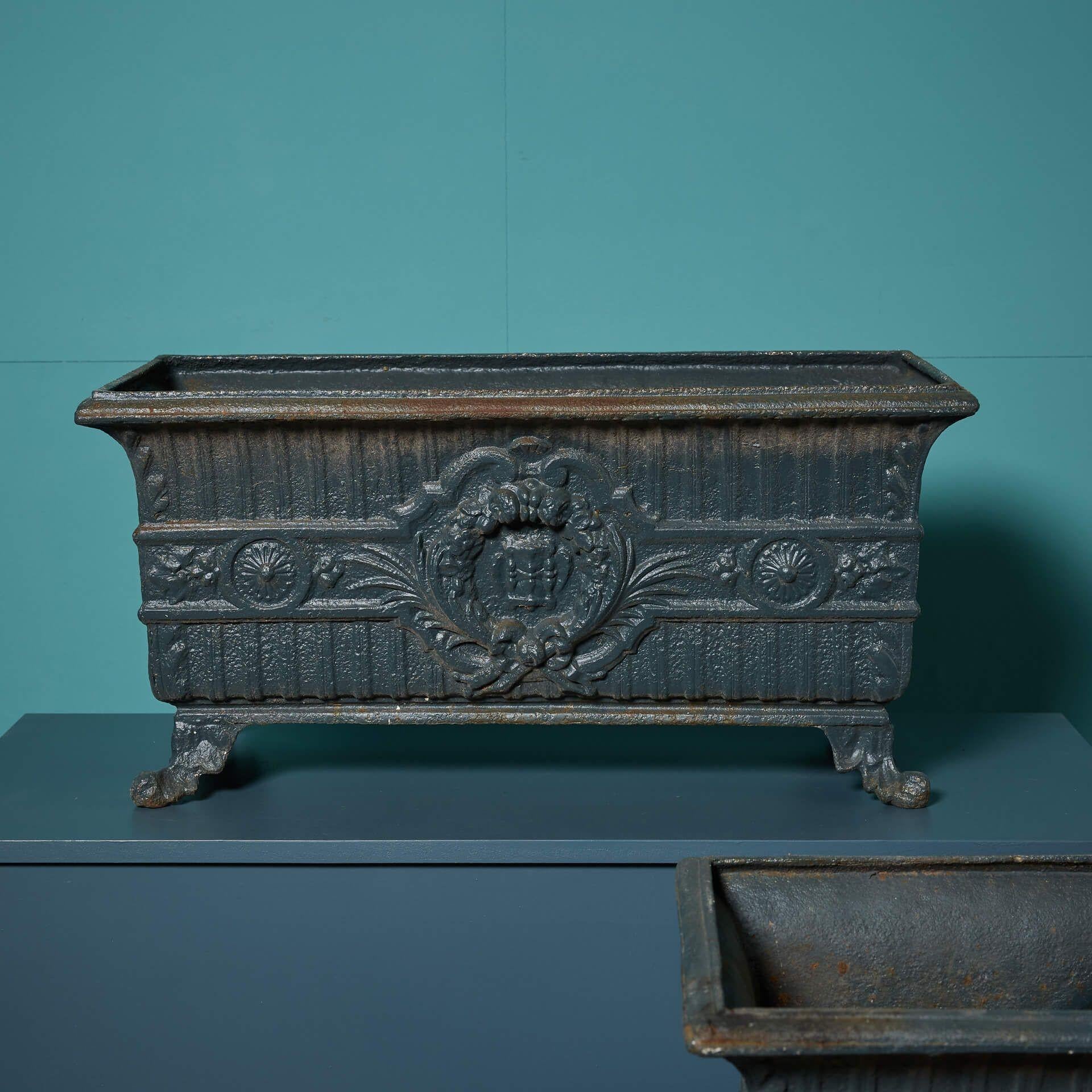 Pair of Antique Cast Iron Trough Planters For Sale 1