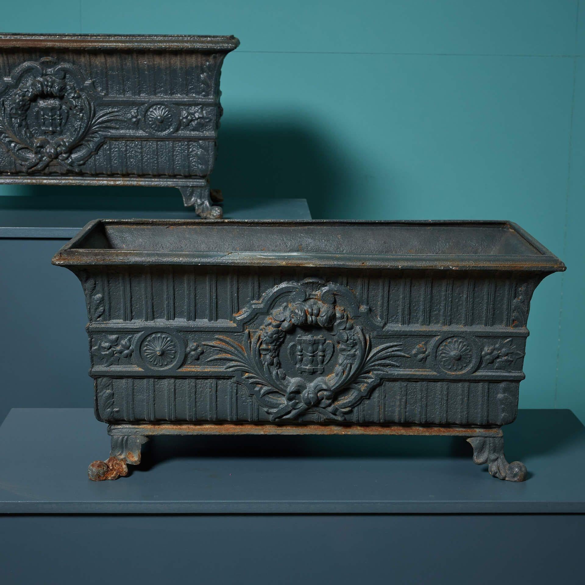 Pair of Antique Cast Iron Trough Planters For Sale 2