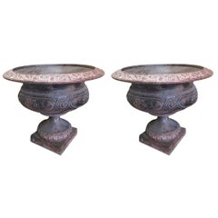 Pair of Antique Cast Iron Urns