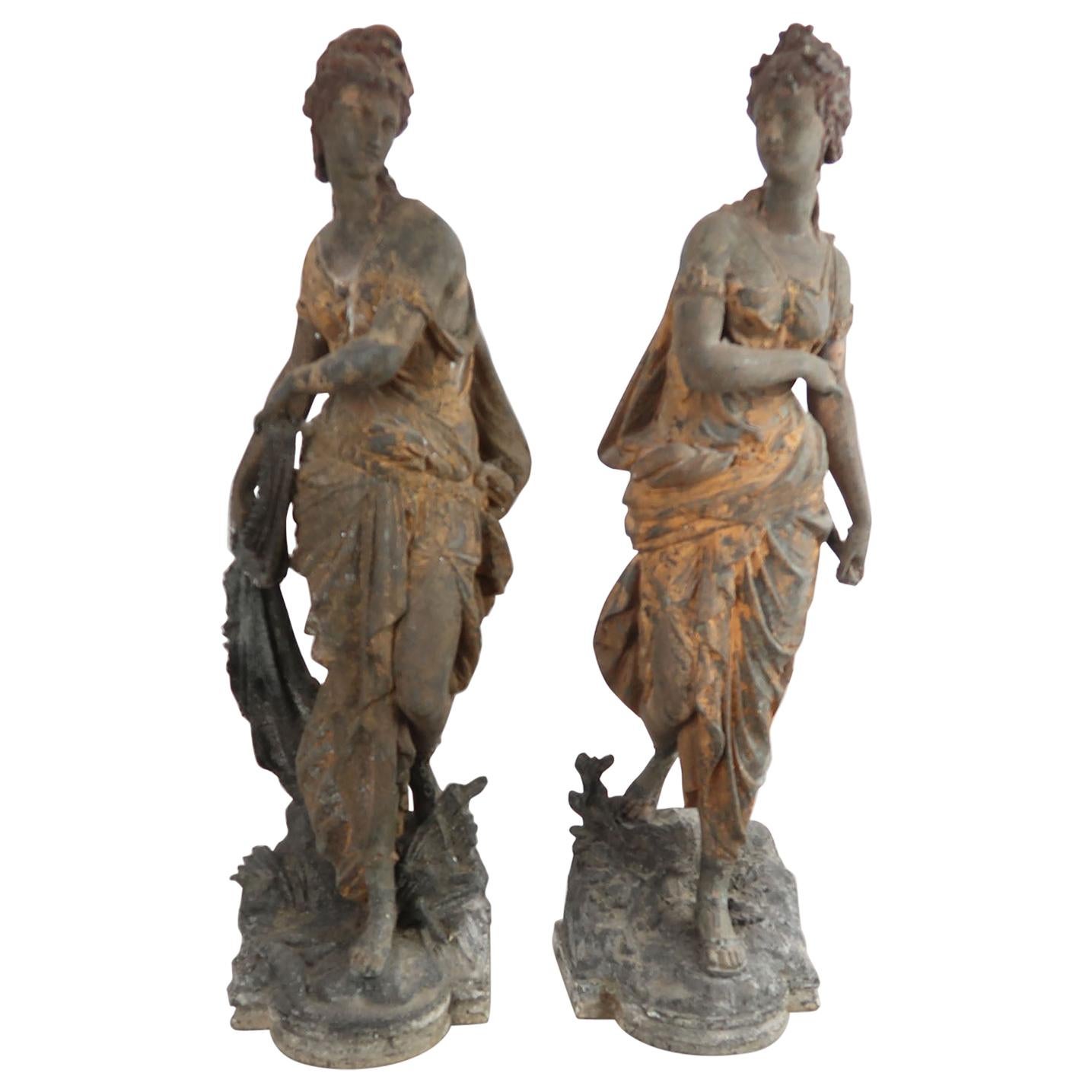 Pair of Antique Cast Metal Neo-Classical Figures, English, Late 19th Century