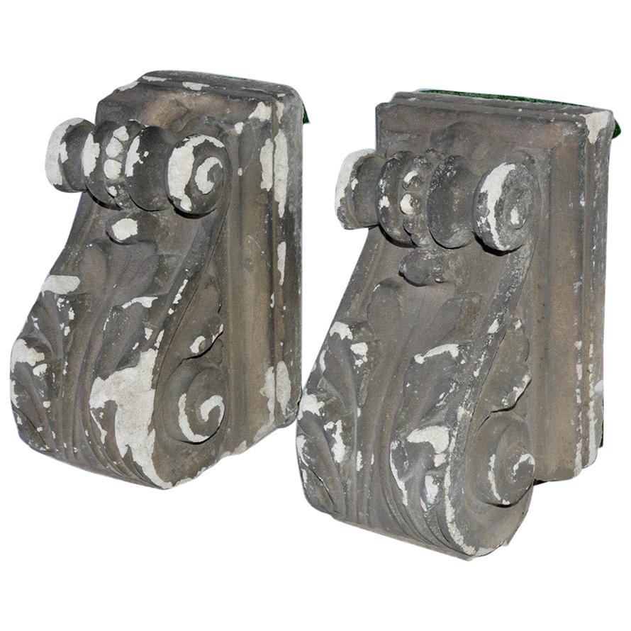 Pair of Antique Cast Plaster Corbels For Sale