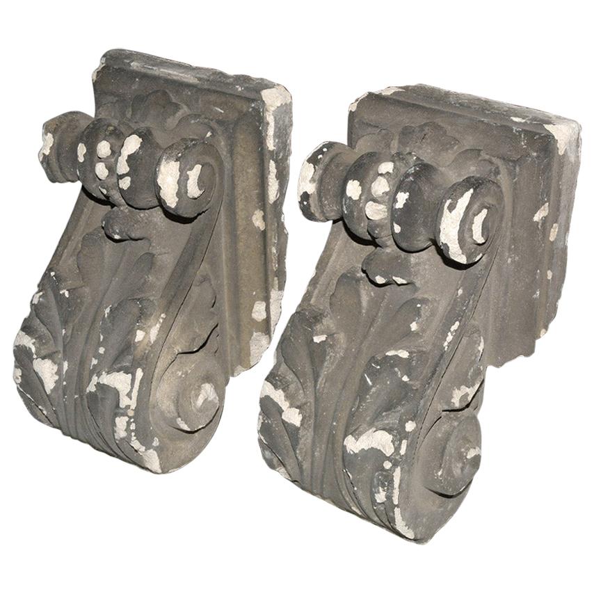 Pair of Antique Cast Plaster Corbels For Sale