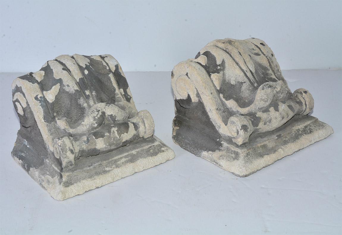 Classical Roman Pair of Antique Cast Stone Corbels