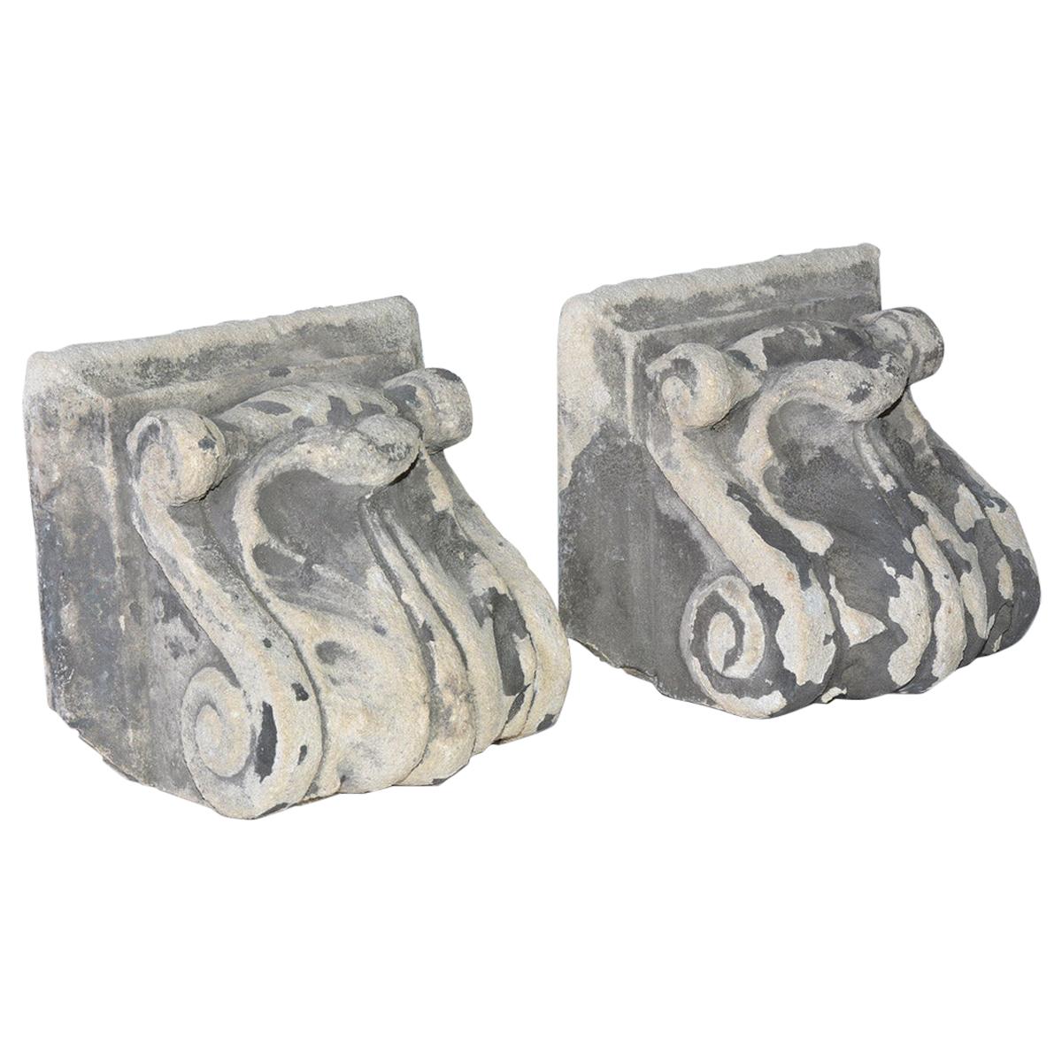 Pair of Antique Cast Stone Corbels