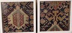 Pair of Antique Caucasian Rug Fragments – Framed Museum-Style Textile Art