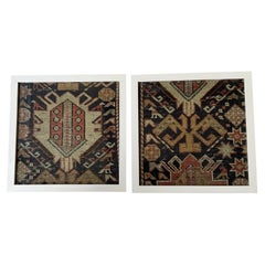 Pair of Antique Caucasian Rug Fragments – Framed Museum-Style Textile Art