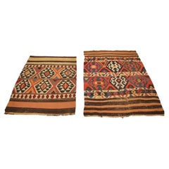 Pair of Antique Caucasian Shirvan Kelim Rugs Flatwoven Geometric c.1920
