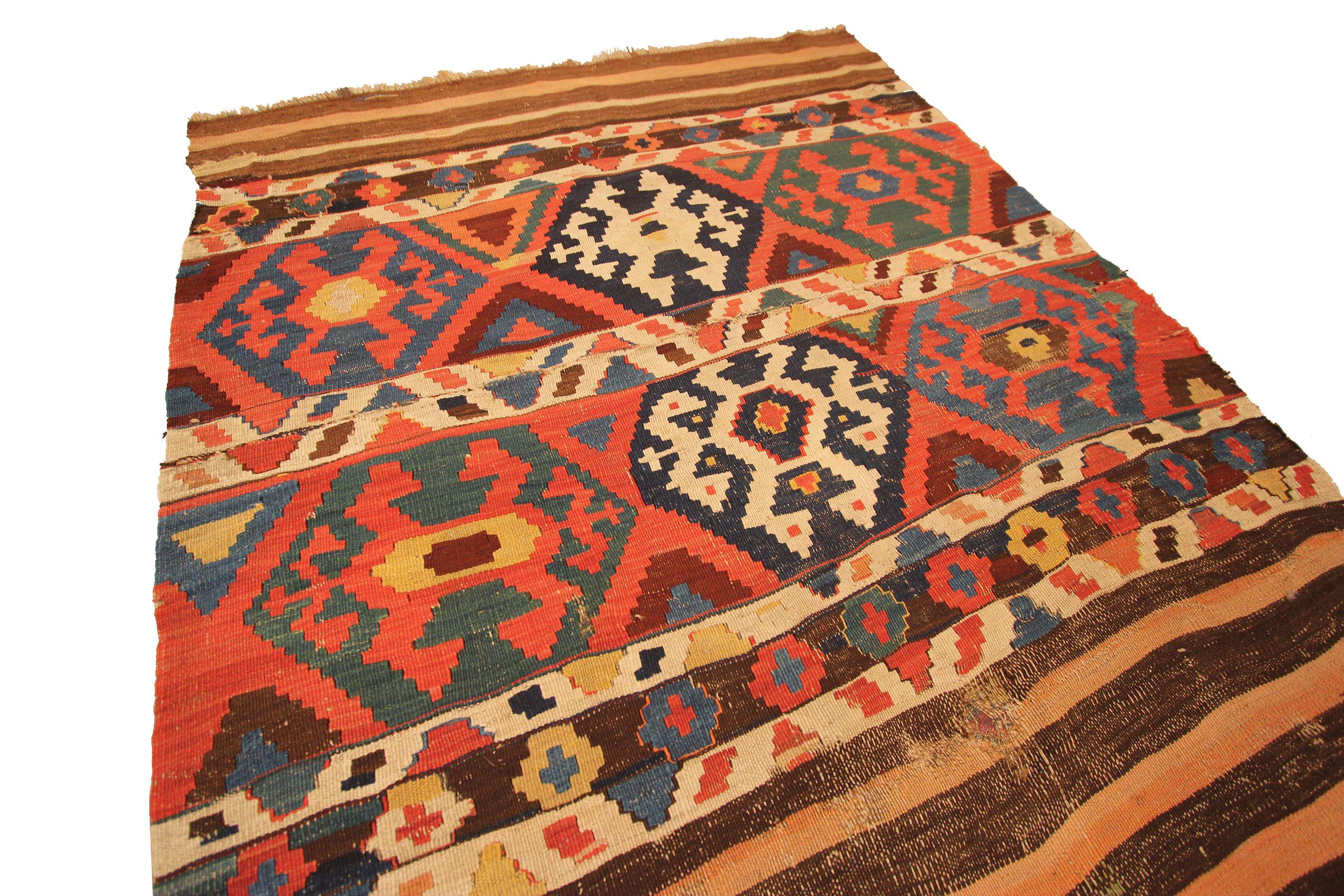 Hand-Knotted Pair of Antique Caucasian Shirvan Rugs 2 Shirvan Rug Flatwoven Geomteric For Sale