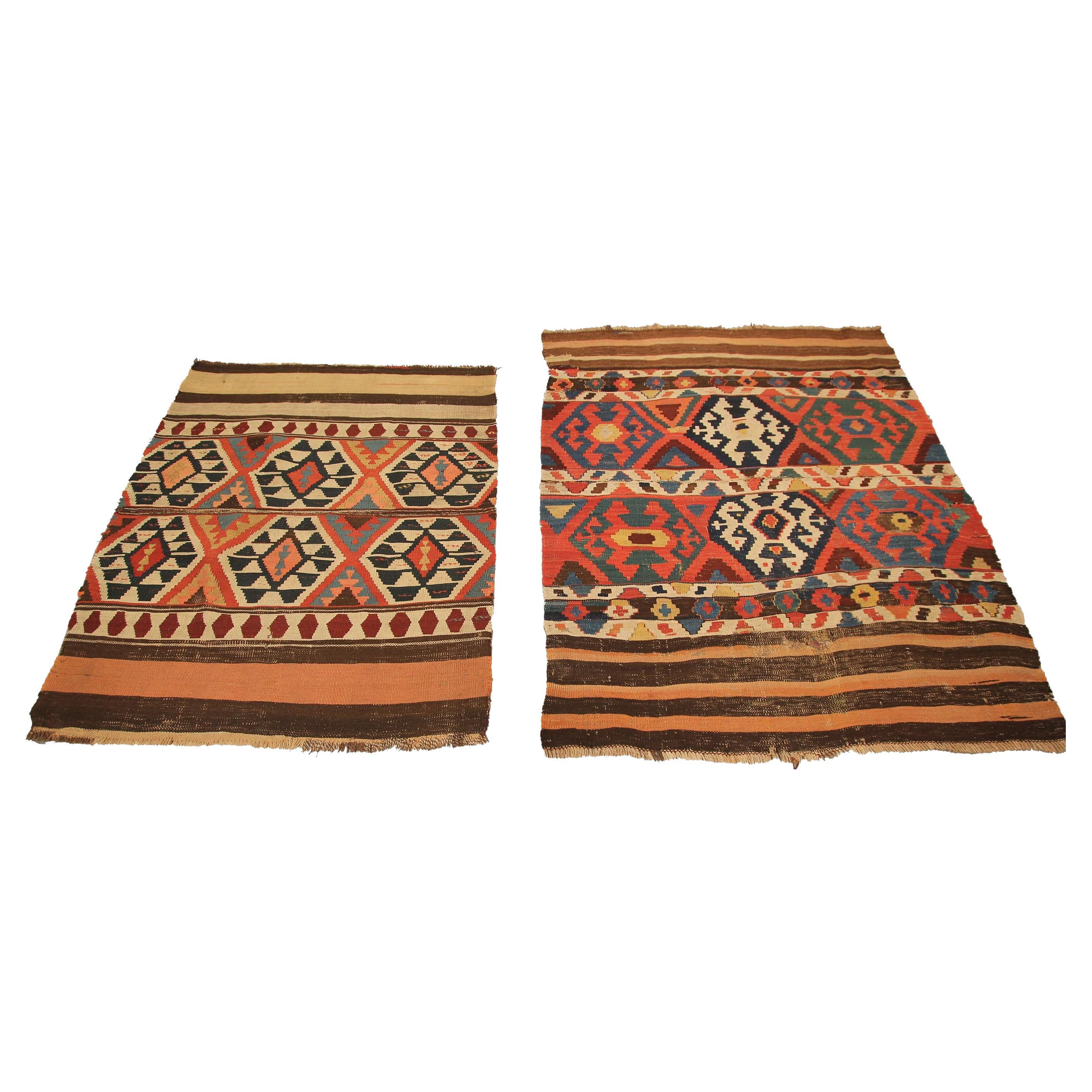 Pair of Antique Caucasian Shirvan Rugs 2 Shirvan Rug Flatwoven Geomteric
