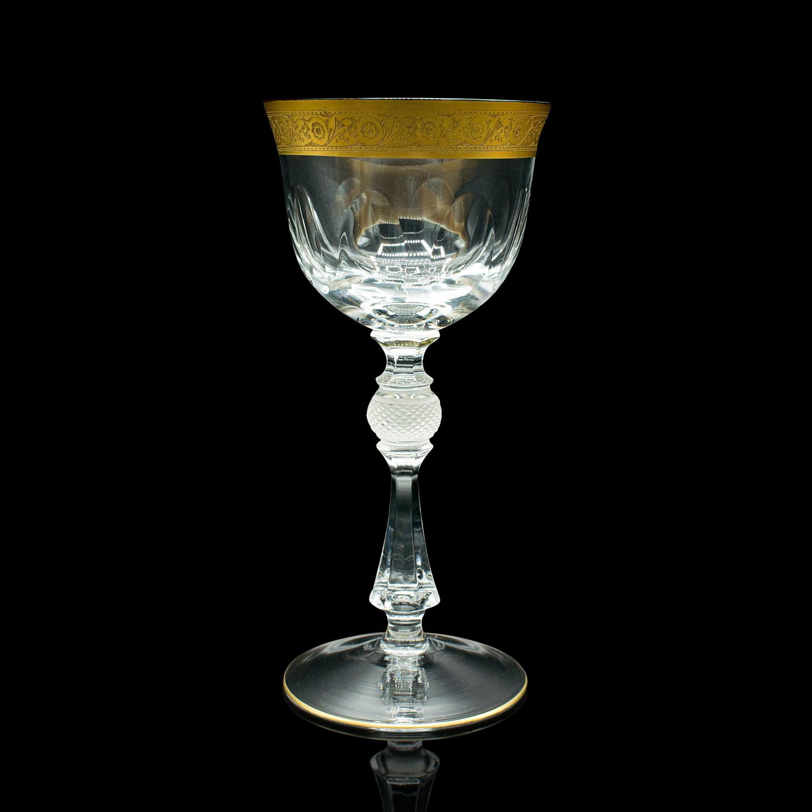20th Century Pair of Antique Celebratory Port Glasses, French, Gilt, Stem Glass, Art Deco For Sale