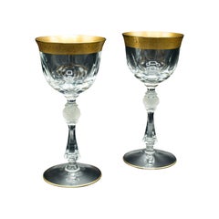 Coppia di antichi bicchieri da porto celebrativi, francesi, dorati, a stelo, Art Deco