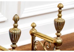 Pair Of Antique Century English Victorian Brass Firedogs Or Andirons