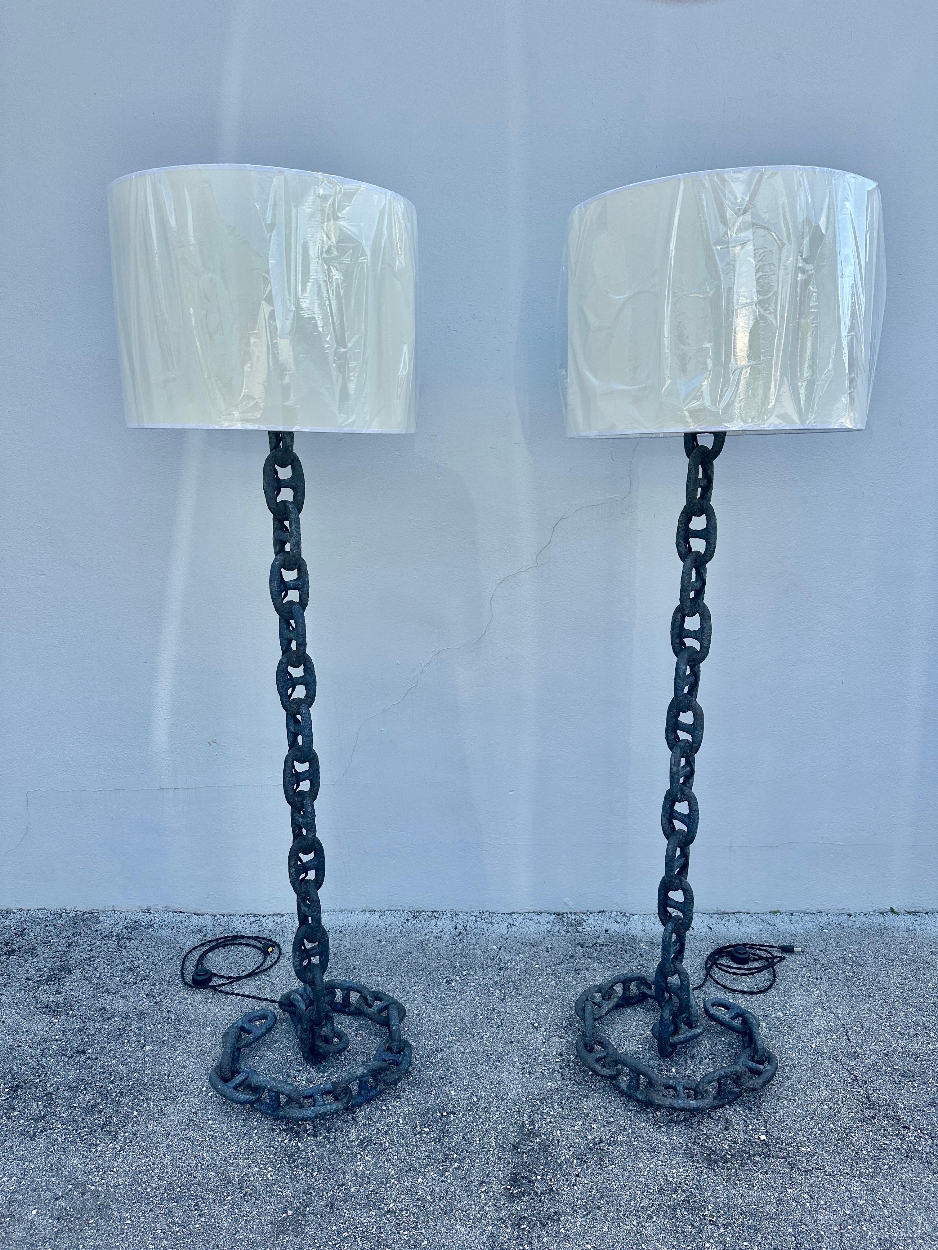 Pair of Antique Chain Link Floor Lamps For Sale 2