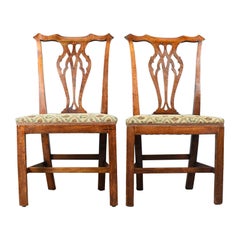 Pair of Antique Chairs, Georgian, Fruitwood, Dining, Chippendale, circa 1780