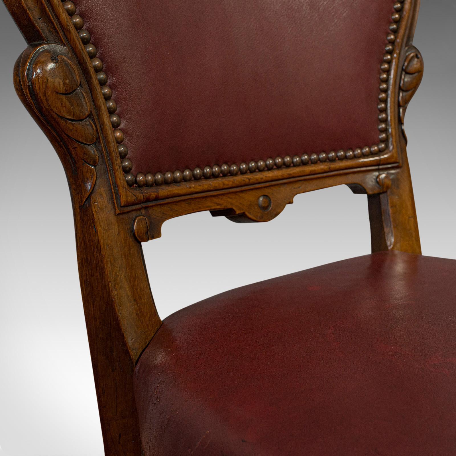 Pair of Antique Chairs, Walnut, Leather, Seat, Doveston, Bird & Hull, Victorian 4