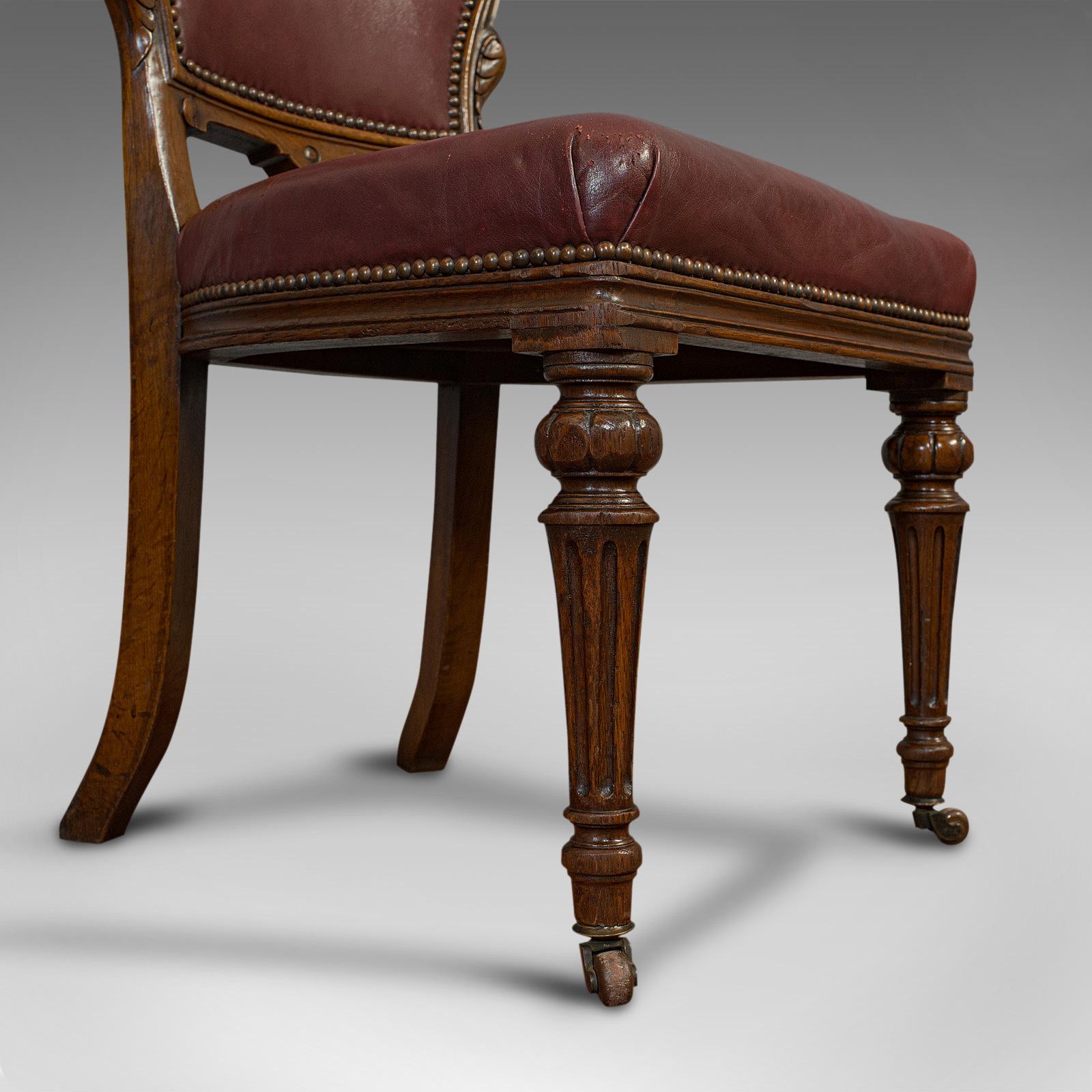 Pair of Antique Chairs, Walnut, Leather, Seat, Doveston, Bird & Hull, Victorian 5
