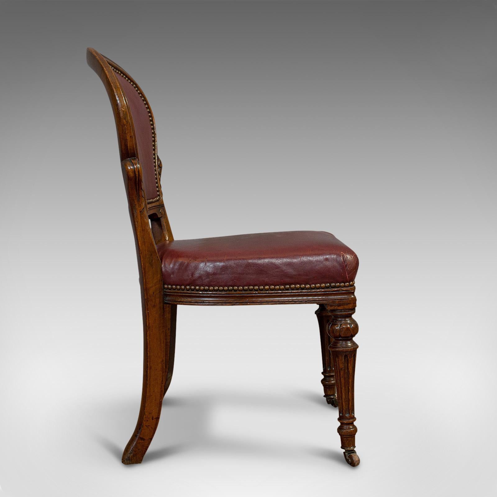 Pair of Antique Chairs, Walnut, Leather, Seat, Doveston, Bird & Hull, Victorian In Good Condition In Hele, Devon, GB