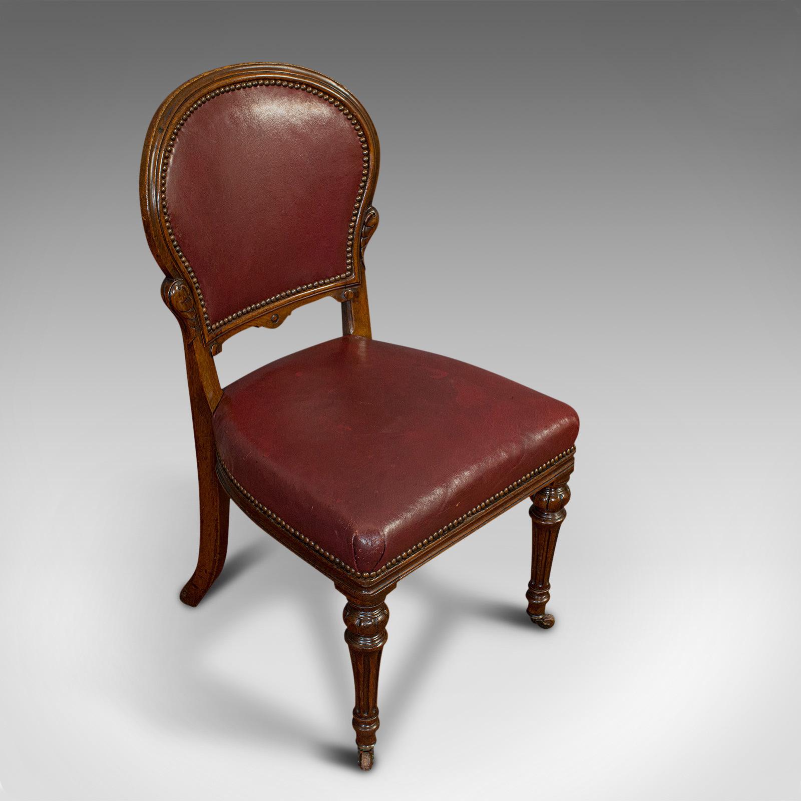 Pair of Antique Chairs, Walnut, Leather, Seat, Doveston, Bird & Hull, Victorian 2