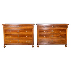 Pair of Antique Charles X Chests Of Drawers In Walnut - Italy 19th