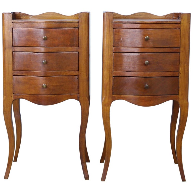 Pair of Antique Cherry Cabriole Leg Nightstands at 1stDibs