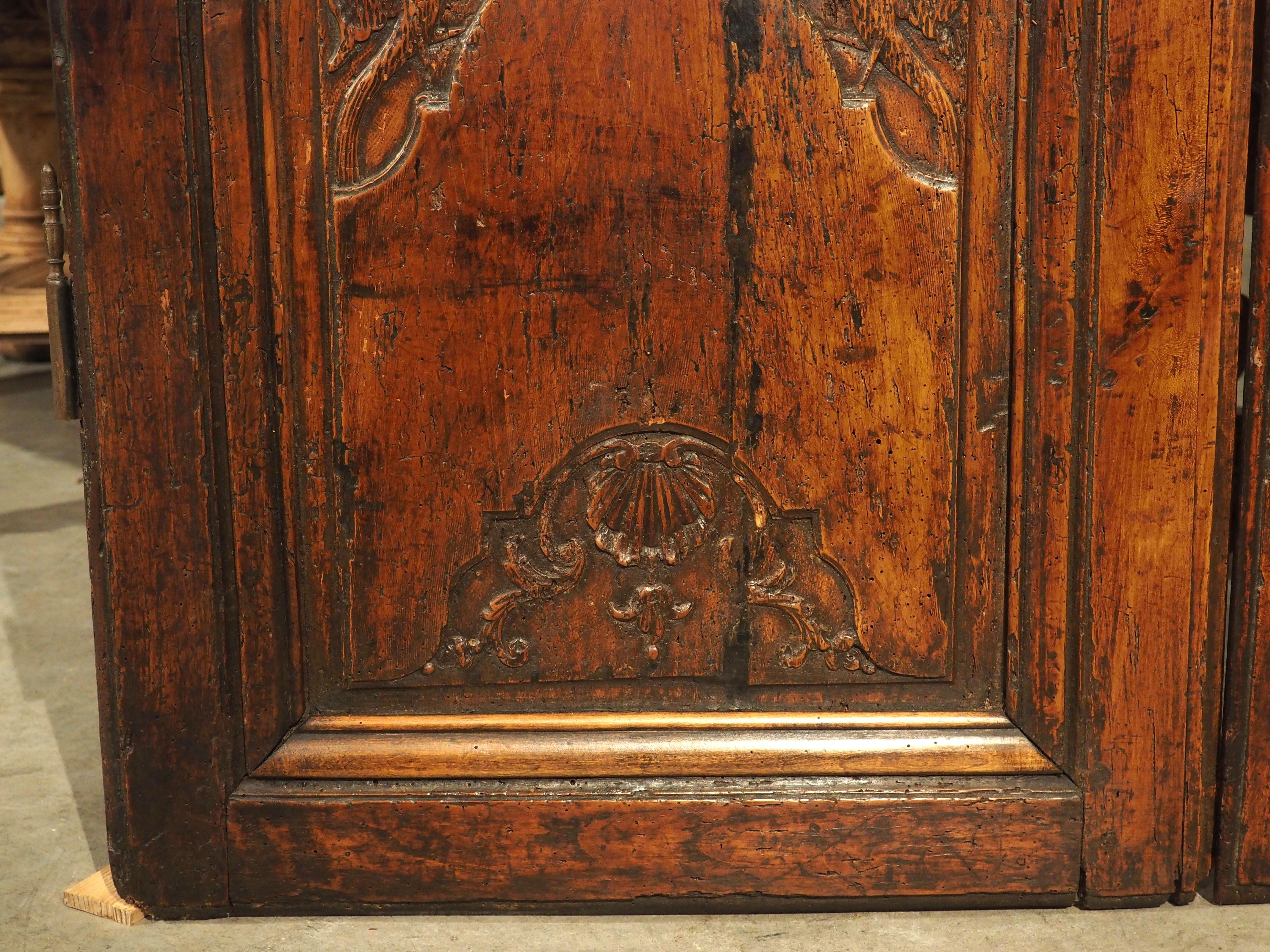 French Pair of Antique Cherry Wood Armoire Doors from Rennes, France, Circa 1720