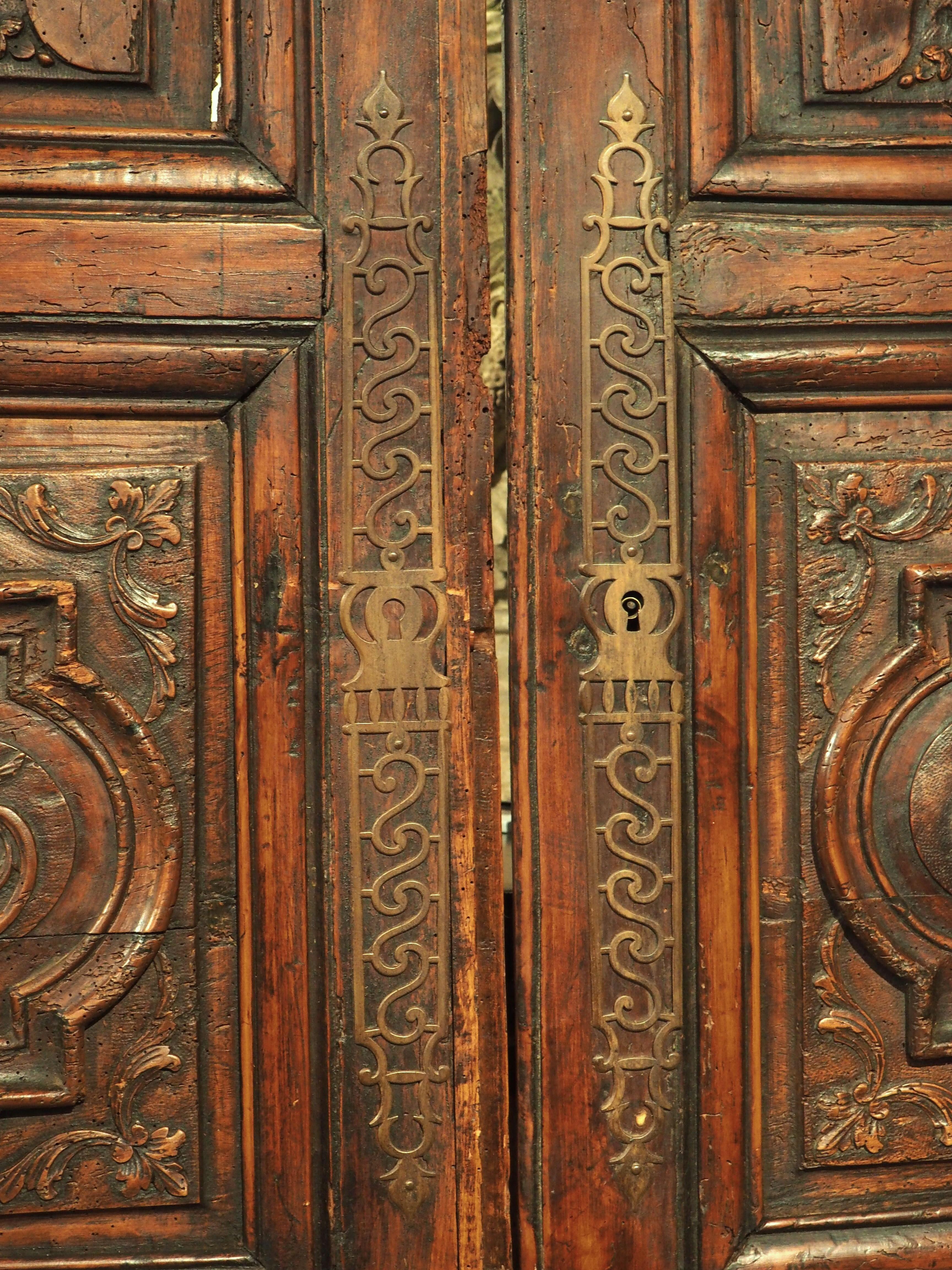 Pair of Antique Cherry Wood Armoire Doors from Rennes, France, Circa 1720 In Good Condition In Dallas, TX