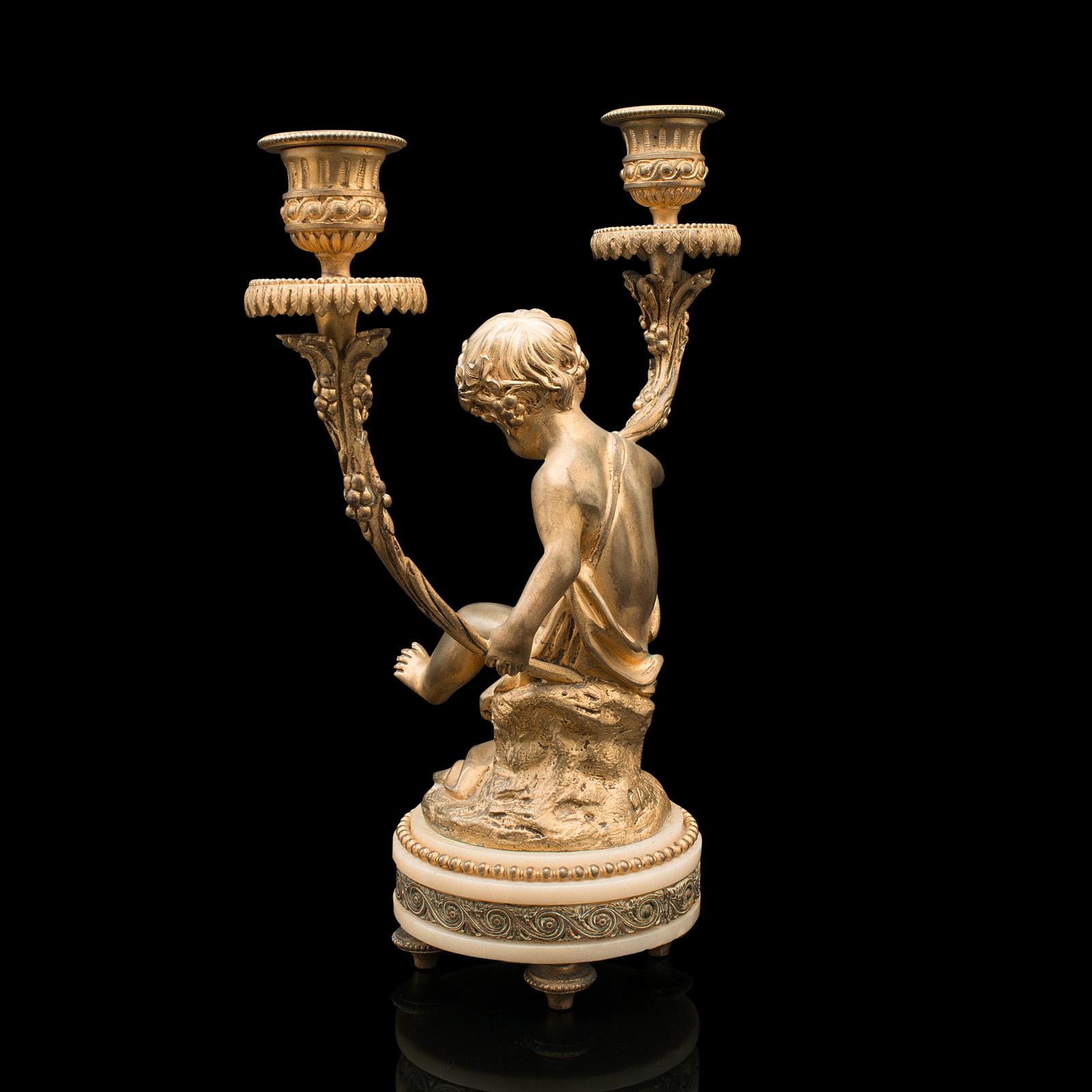 Pair Of Antique Cherubic Candlesticks, French, Gilt, Onyx, Decorative, Victorian 4