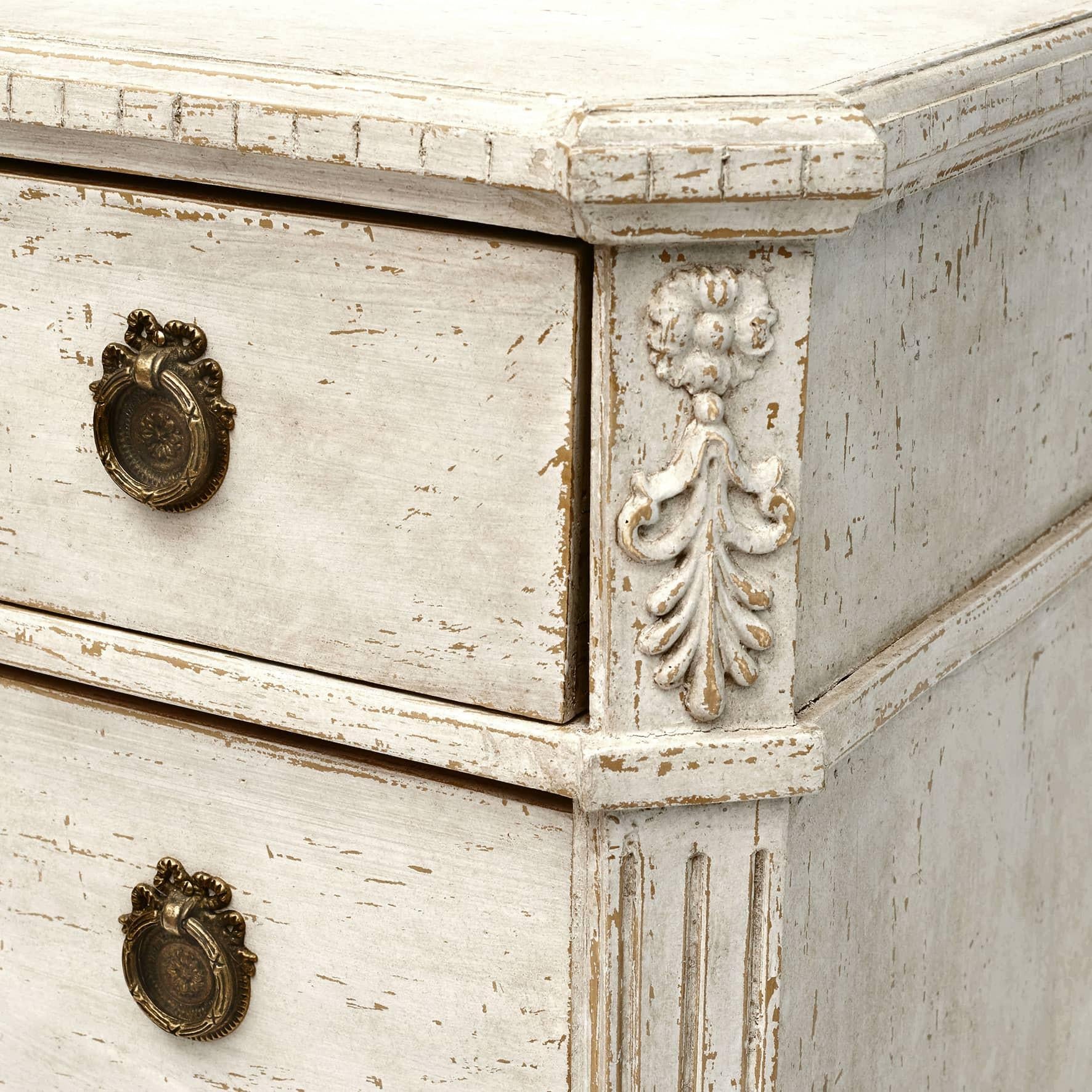 Hand-Painted Pair of Antique Chests of Drawers Gustavian Style Sweden Approx. 1860