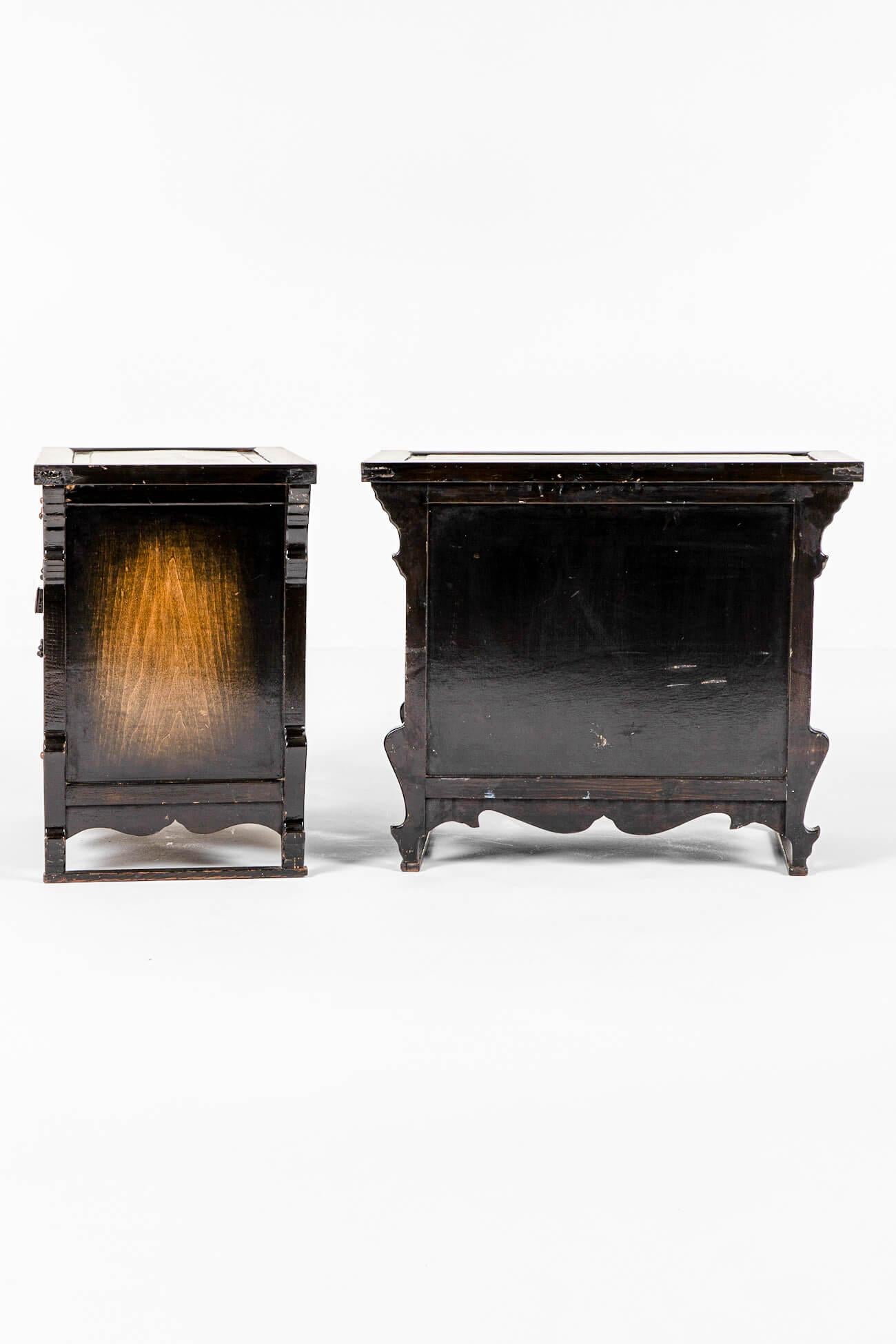 Elm Pair of Antique Chinese Apothecary Bedside Cabinets For Sale