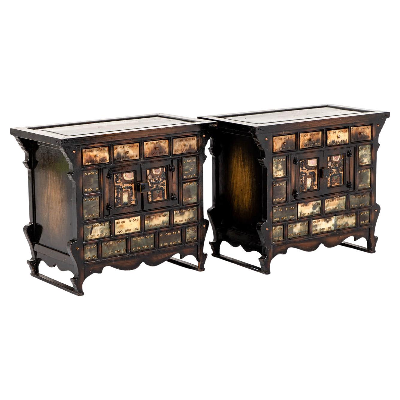 Pair of Antique Chinese Apothecary Bedside Cabinets For Sale