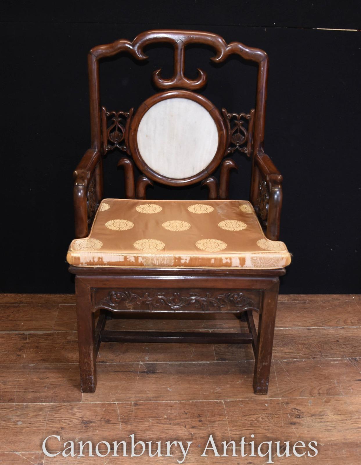 Pair of Antique Chinese Armchairs Hardwood Seat Chairs For Sale 3