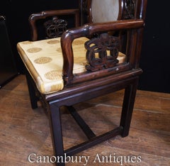 Pair of Antique Chinese Armchairs Hardwood Seat Chairs