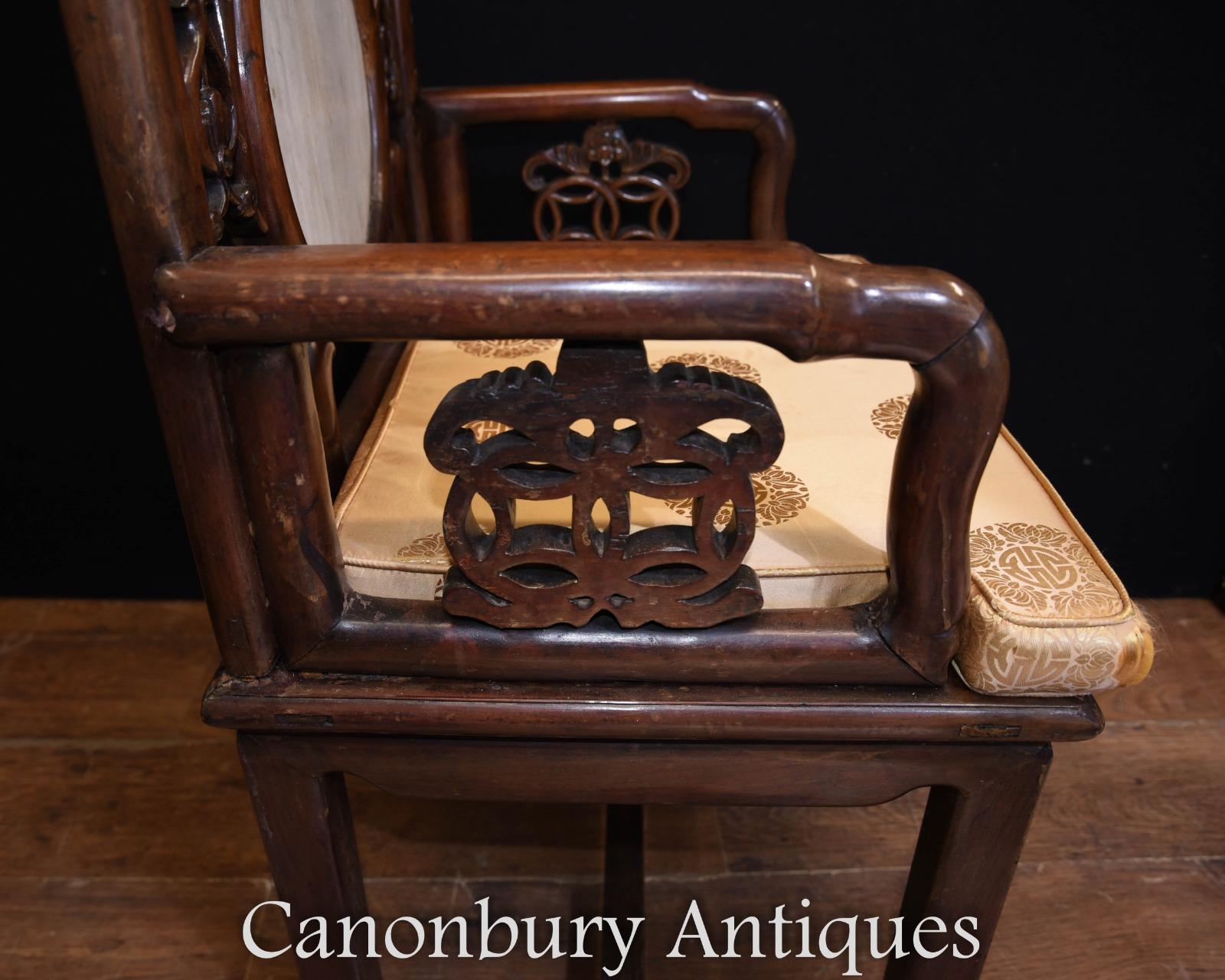 Paar antike chinesische Sessel aus Hartholz und Sitzstühlen im Zustand „Gut“ im Angebot in Potters Bar, GB